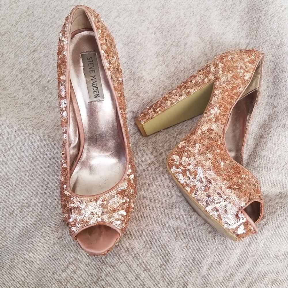 Rose gold Steve Madden sequin heels